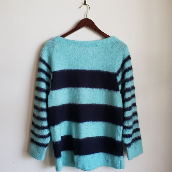 J. Crew Mint Green Navy Fuzzy Knit Pullover Sweater - Picture 3 of 10